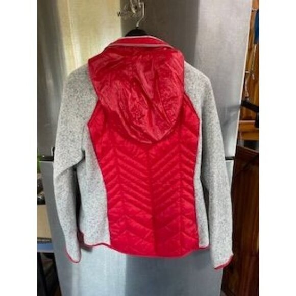 Xersion Women's Large Red & Gray Full-Zip HIDE AWAY HOOD Jacket With Thumbholes - Picture 2 of 16